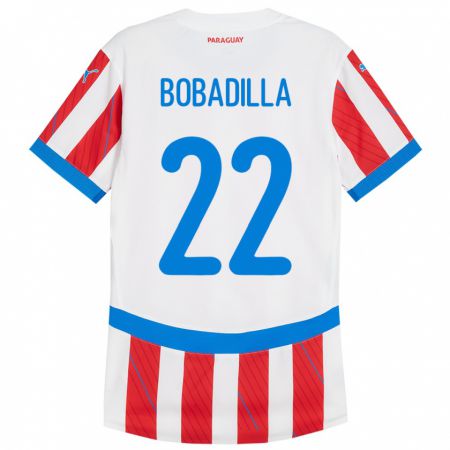 Kandiny Enfant Maillot Paraguay Dylan Bobadilla #22 Blanc Rouge Tenues Domicile 24-26 T-Shirt