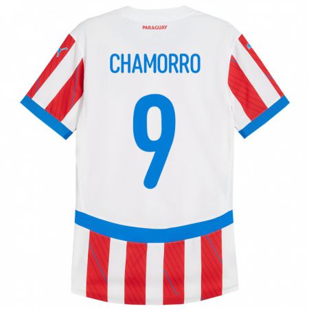 Kandiny Enfant Maillot Paraguay Lice Chamorro #9 Blanc Rouge Tenues Domicile 24-26 T-Shirt