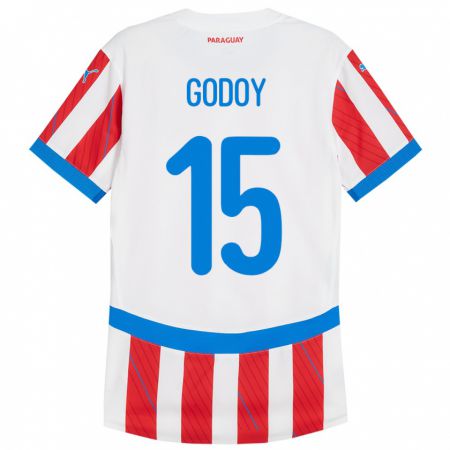 Kandiny Enfant Maillot Paraguay Fanny Godoy #15 Blanc Rouge Tenues Domicile 24-26 T-Shirt