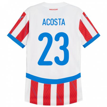 Kandiny Enfant Maillot Paraguay Fátima Acosta #23 Blanc Rouge Tenues Domicile 24-26 T-Shirt