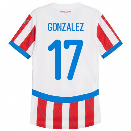 Kandiny Enfant Maillot Paraguay Lourdes González #17 Blanc Rouge Tenues Domicile 24-26 T-Shirt