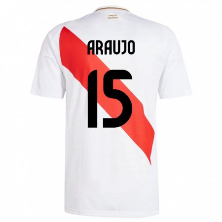 Kandiny Enfant Maillot Pérou Miguel Araujo #15 Blanc Tenues Domicile 24-26 T-Shirt