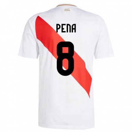 Kandiny Enfant Maillot Pérou Sergio Peña #8 Blanc Tenues Domicile 24-26 T-Shirt