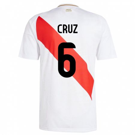 Kandiny Enfant Maillot Pérou Esteban Cruz #6 Blanc Tenues Domicile 24-26 T-Shirt