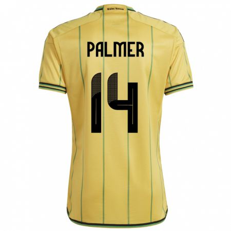 Kandiny Enfant Maillot Jamaïque Kasey Palmer #14 Jaune Tenues Domicile 24-26 T-Shirt