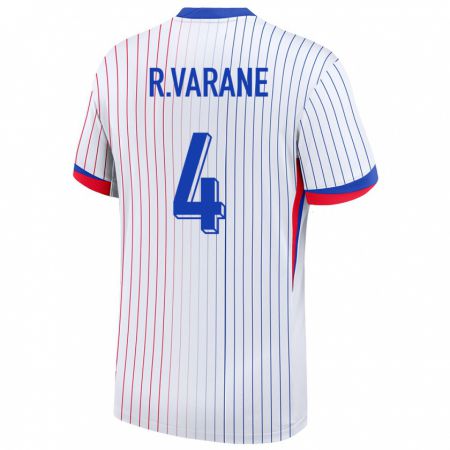 Kandiny Enfant Maillot France Raphael Varane #4 Blanc Tenues Extérieur 24-26 T-Shirt