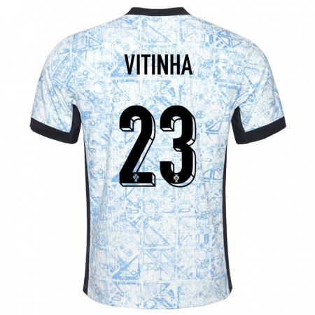 Kandiny Enfant Maillot Portugal Vitinha #23 Bleu Crème Tenues Extérieur 24-26 T-Shirt