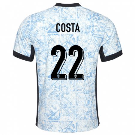 Kandiny Enfant Maillot Portugal Diogo Costa #22 Bleu Crème Tenues Extérieur 24-26 T-Shirt