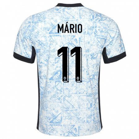 Kandiny Enfant Maillot Portugal Joao Mario #11 Bleu Crème Tenues Extérieur 24-26 T-Shirt