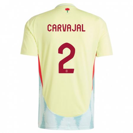 Kandiny Enfant Maillot Espagne Daniel Carvajal #2 Jaune Tenues Extérieur 24-26 T-Shirt