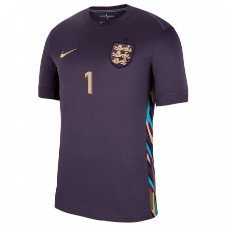 Kandiny Enfant Maillot Angleterre James Beadle #1 Raisins Noirs Tenues Extérieur 24-26 T-Shirt