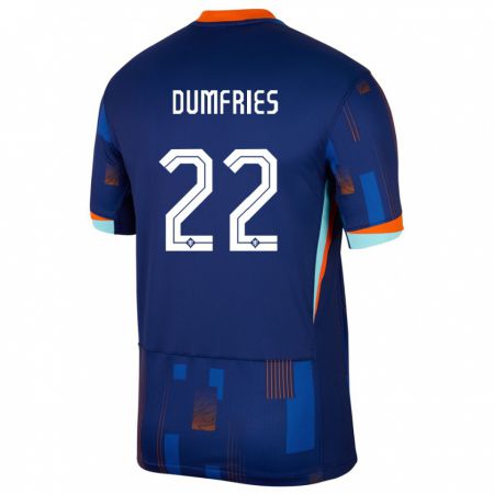 Kandiny Enfant Maillot Pays-Bas Denzel Dumfries #22 Bleu Tenues Extérieur 24-26 T-Shirt