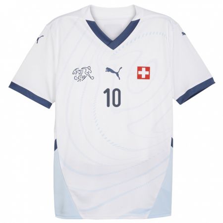 Kandiny Enfant Maillot Suisse Granit Xhaka #10 Blanc Tenues Extérieur 24-26 T-Shirt