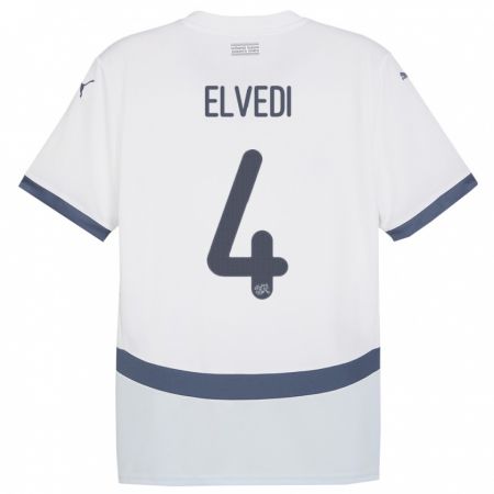 Kandiny Enfant Maillot Suisse Nico Elvedi #4 Blanc Tenues Extérieur 24-26 T-Shirt