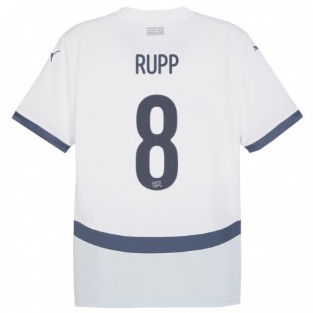 Kandiny Enfant Maillot Suisse Noah Rupp #8 Blanc Tenues Extérieur 24-26 T-Shirt