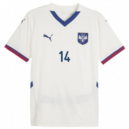 Kandiny Enfant Maillot Serbie Matija Stojanovic #14 Blanc Tenues Extérieur 24-26 T-Shirt