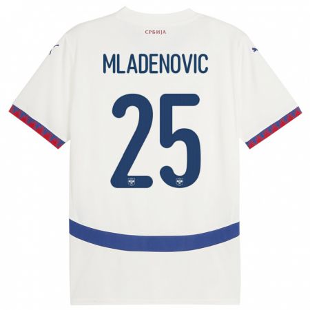 Kandiny Enfant Maillot Serbie Filip Mladenovic #25 Blanc Tenues Extérieur 24-26 T-Shirt