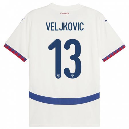 Kandiny Enfant Maillot Serbie Milos Veljkovic #13 Blanc Tenues Extérieur 24-26 T-Shirt