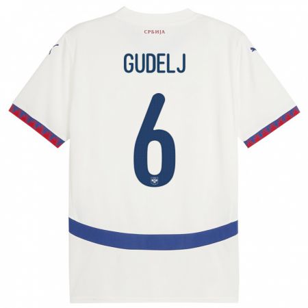 Kandiny Enfant Maillot Serbie Nemanja Gudelj #6 Blanc Tenues Extérieur 24-26 T-Shirt