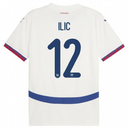 Kandiny Enfant Maillot Serbie Marko Ilic #12 Blanc Tenues Extérieur 24-26 T-Shirt