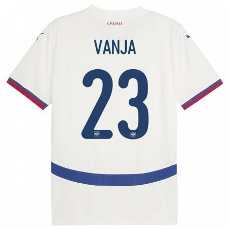 Kandiny Enfant Maillot Serbie Vanja Milinkovic-Savic #23 Blanc Tenues Extérieur 24-26 T-Shirt