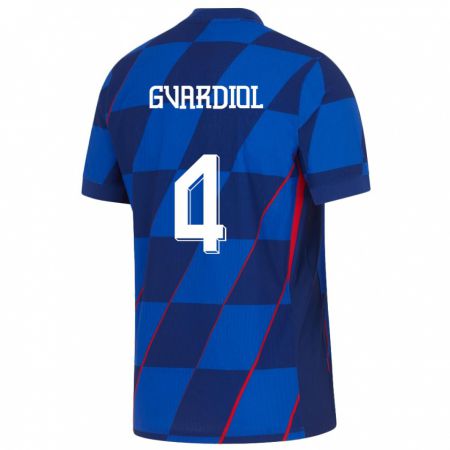 Kandiny Enfant Maillot Croatie Josko Gvardiol #4 Bleu Tenues Extérieur 24-26 T-Shirt