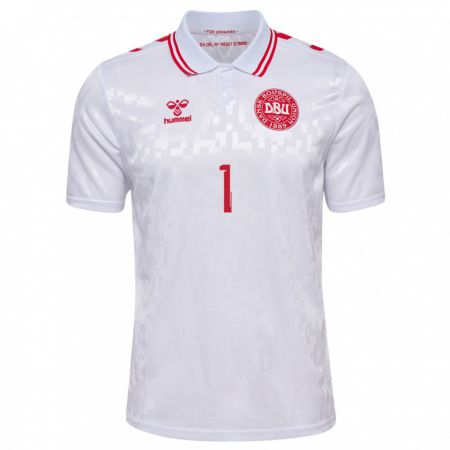 Kandiny Enfant Maillot Danemark Kasper Schmeichel #1 Blanc Tenues Extérieur 24-26 T-Shirt