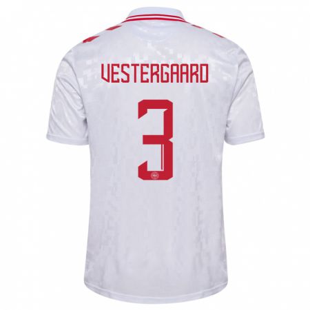 Kandiny Enfant Maillot Danemark Jannik Vestergaard #3 Blanc Tenues Extérieur 24-26 T-Shirt