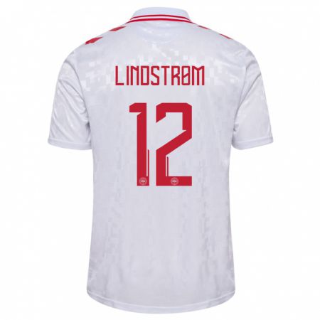 Kandiny Enfant Maillot Danemark Jesper Lindstrøm #12 Blanc Tenues Extérieur 24-26 T-Shirt