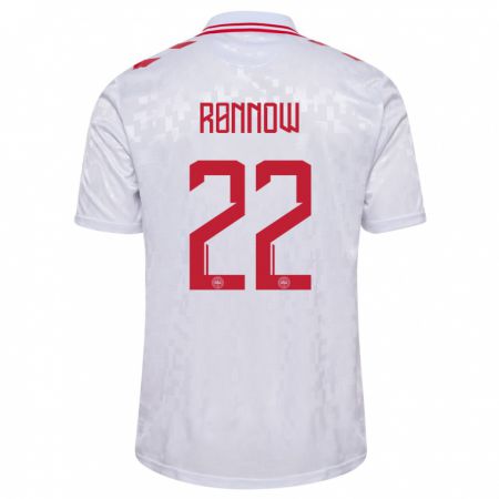 Kandiny Enfant Maillot Danemark Frederik Rønnow #22 Blanc Tenues Extérieur 24-26 T-Shirt