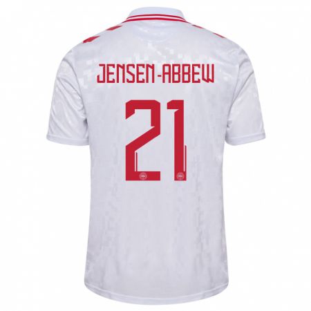 Kandiny Enfant Maillot Danemark Jonas Jensen-Abbew #21 Blanc Tenues Extérieur 24-26 T-Shirt