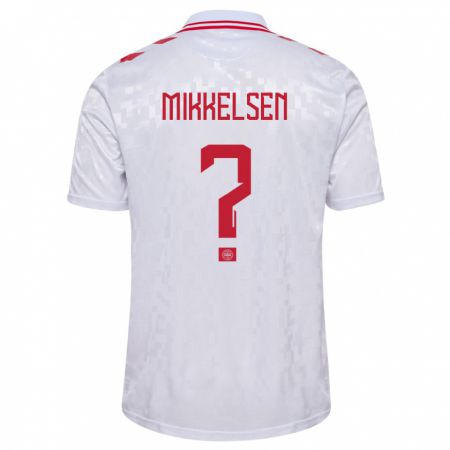 Kandiny Enfant Maillot Danemark Sebastian Mikkelsen #0 Blanc Tenues Extérieur 24-26 T-Shirt