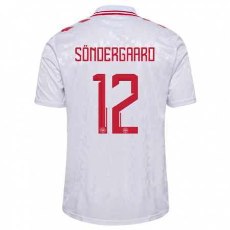 Kandiny Enfant Maillot Danemark Philip Söndergaard #12 Blanc Tenues Extérieur 24-26 T-Shirt