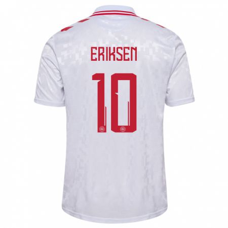 Kandiny Enfant Maillot Danemark Christian Eriksen #10 Blanc Tenues Extérieur 24-26 T-Shirt