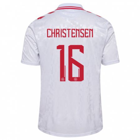 Kandiny Enfant Maillot Danemark Oliver Christensen #16 Blanc Tenues Extérieur 24-26 T-Shirt