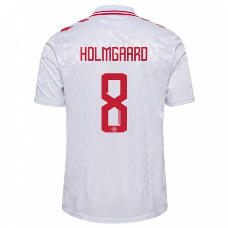 Kandiny Enfant Maillot Danemark Sara Holmgaard #8 Blanc Tenues Extérieur 24-26 T-Shirt