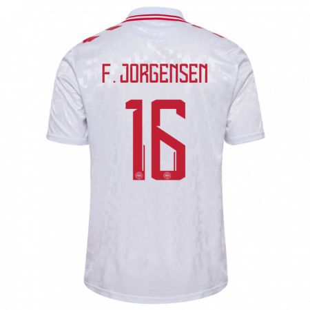 Kandiny Enfant Maillot Danemark Filip Jorgensen #16 Blanc Tenues Extérieur 24-26 T-Shirt