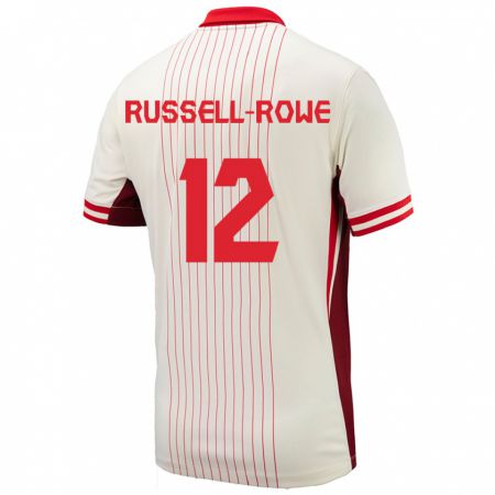 Kandiny Enfant Maillot Canada Jacen Russell-Rowe #12 Blanc Tenues Extérieur 24-26 T-Shirt