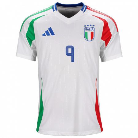 Kandiny Enfant Maillot Italie Gianluca Scamacca #9 Blanc Tenues Extérieur 24-26 T-Shirt