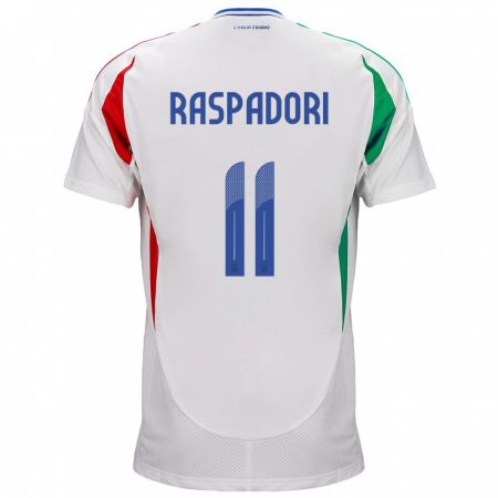 Kandiny Enfant Maillot Italie Giacomo Raspadori #11 Blanc Tenues Extérieur 24-26 T-Shirt