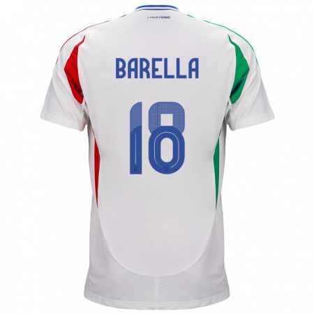 Kandiny Enfant Maillot Italie Nicolò Barella #18 Blanc Tenues Extérieur 24-26 T-Shirt