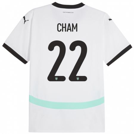 Kandiny Enfant Maillot Autriche Muhammed Cham #22 Blanc Tenues Extérieur 24-26 T-Shirt