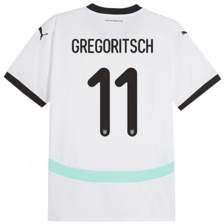 Kandiny Enfant Maillot Autriche Michael Gregoritsch #11 Blanc Tenues Extérieur 24-26 T-Shirt