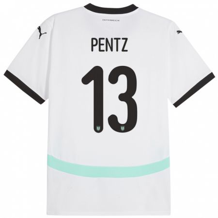 Kandiny Enfant Maillot Autriche Patrick Pentz #13 Blanc Tenues Extérieur 24-26 T-Shirt