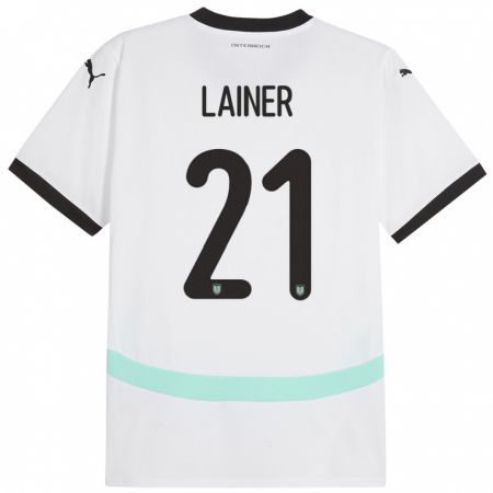 Kandiny Enfant Maillot Autriche Stefan Lainer #21 Blanc Tenues Extérieur 24-26 T-Shirt