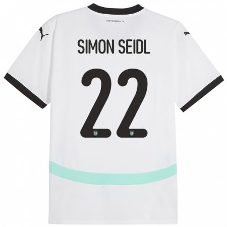 Kandiny Enfant Maillot Autriche Simon Seidl #22 Blanc Tenues Extérieur 24-26 T-Shirt