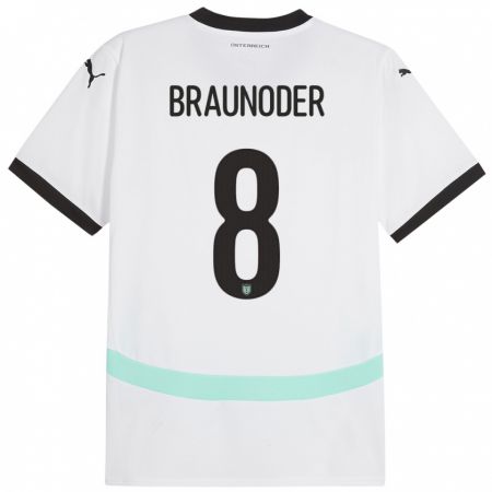 Kandiny Enfant Maillot Autriche Matthias Braunöder #8 Blanc Tenues Extérieur 24-26 T-Shirt