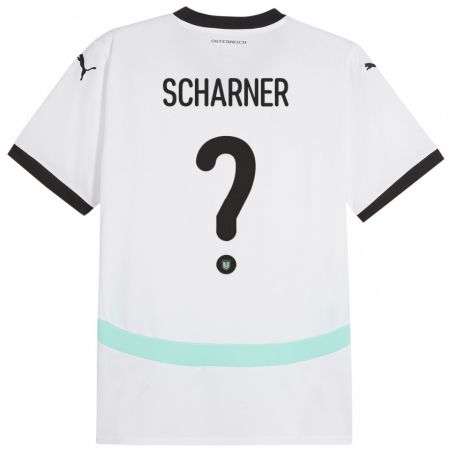 Kandiny Enfant Maillot Autriche Benedict Scharner #0 Blanc Tenues Extérieur 24-26 T-Shirt