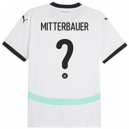 Kandiny Enfant Maillot Autriche Elias Mitterbauer #0 Blanc Tenues Extérieur 24-26 T-Shirt