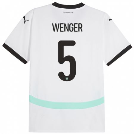 Kandiny Enfant Maillot Autriche Claudia Wenger #5 Blanc Tenues Extérieur 24-26 T-Shirt